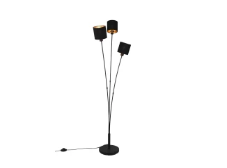 Stojaca lampa Tommy, 3 svietidlá, čierna/zlatá